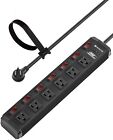 CRST 15A Power Strip Wide Spaced 6-Outlet 6ft, 1200J Heavy Duty Surge Protector