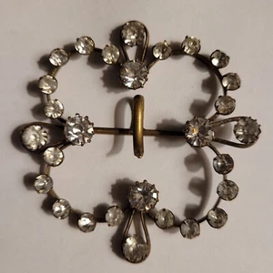 Large Antique Victorian Art Nouveau Brass Rhinestone Paste Buckle - Picture 1 of 5