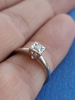 ANILLO DE COMPROMISO SOLITARIO DIAMANTE CORTE REDONDO .15 ORO BLANCO MACIZO 14k TALLA 6 #21 Foto 1 de 4