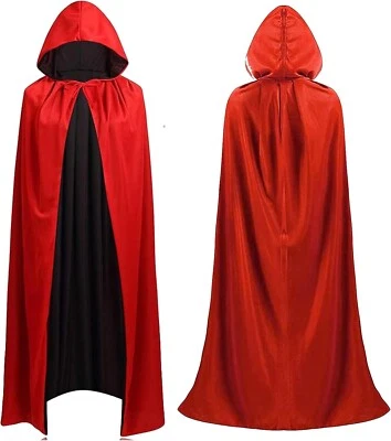 MARKENLOS Umhang rot & schwarz mit Kaputze - für Halloween & Fasching & Karneval Vampir