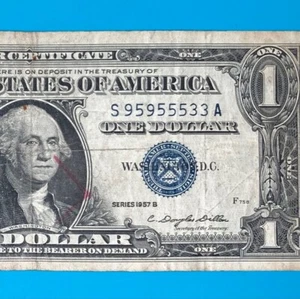 S 95955533 A : $1 One Dollar Bill Silver Certificate 1957 B Series - Picture 1 of 3