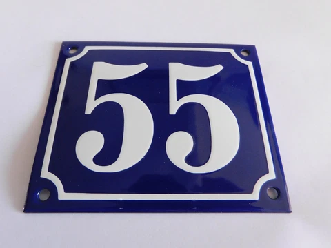 Vintage French Handmade 4.75 x 4" Enamel Plaques Door Gate House Number Sign 55 Cover