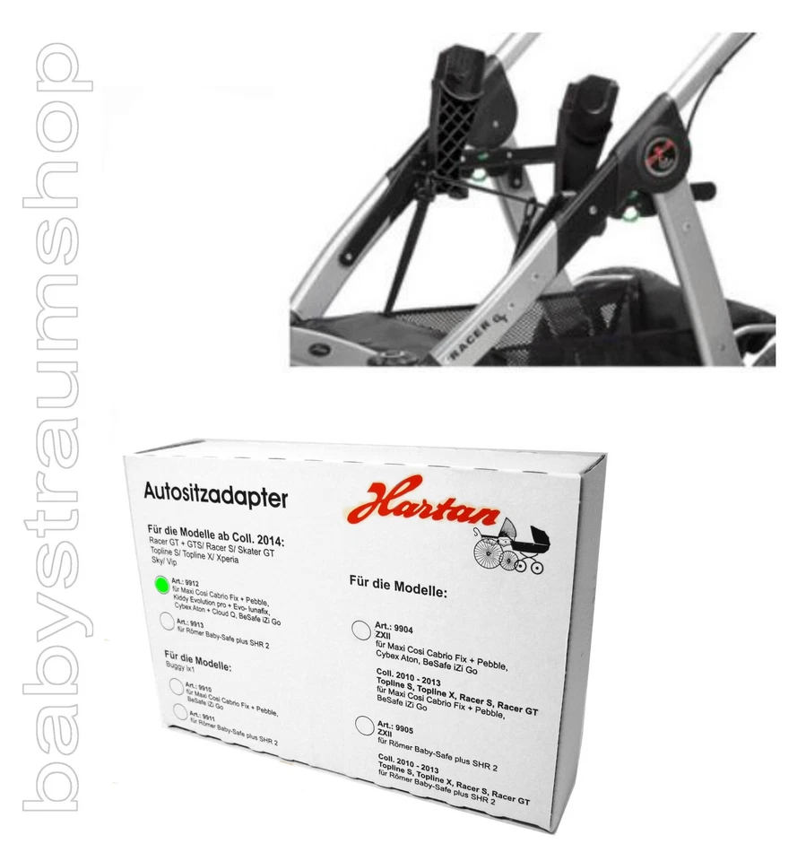 Hartan Autositz Adapter 9912 Babyschale Maxi Cosi Kiddy Cybex BeSafe ab 2014 NEU