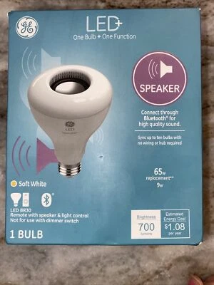 GE LED Light Bulb w/Speaker & Remote. 65W Replacement/9W 700 Lumens - Image 1 of 3