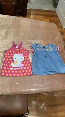 Lot Of 2 Girls Summer Tops, Denim And Hello Kitty, Size 5T, Barely Worn - Image 1 of 4
