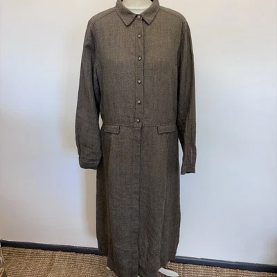 Poetry Midi Dress Size 18 Brown Black Micro Check Pockets 100% Linen - Image 1 of 4