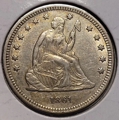 Монета номиналом 25 центов 1861 с изображением сидящей Свободы почти не бывшая в обращении - Изображение 1 из 2