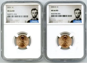 2025 P & D LINCOLN SHIELD CENT NGC MS66 RD 2 COIN PENNY SET BUSINESS STRIKE - Picture 1 of 6