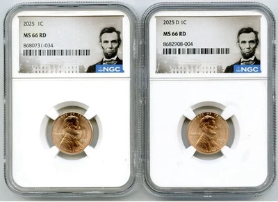 2025 P & D LINCOLN SHIELD CENT NGC MS66 RD 2 COIN PENNY SET BUSINESS STRIKE - Image 1 of 4