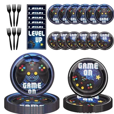 96件装电子游戏派对用品纸盘餐巾游戏派对生日De... — 第 1/4 张图片