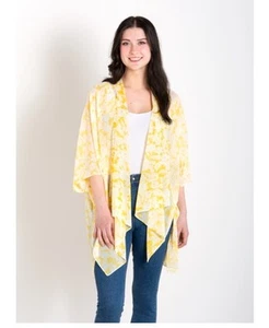 NWT Simply Noelle Ganz Wrap Top Botanical Canary One size Kimono Open Front - Picture 1 of 7
