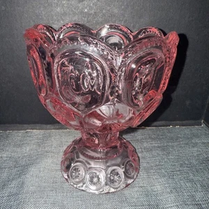 Antik Vintage L.E. Smith Mond und Sterne rosa Glas Süßigkeiten Kompott - Bild 1 von 2