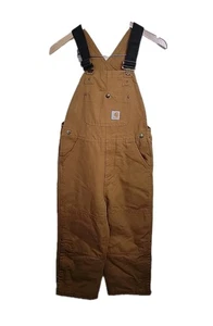 Carhartt Bib Overalls Kids Boys Size 10 Brown Canvas Quilt Lined Double Knee NWT - Picture 1 of 10