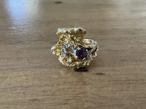 Anello TCM tono oro argento sterling ametista bouquet di fiori misura 7 - Foto 1 di 8