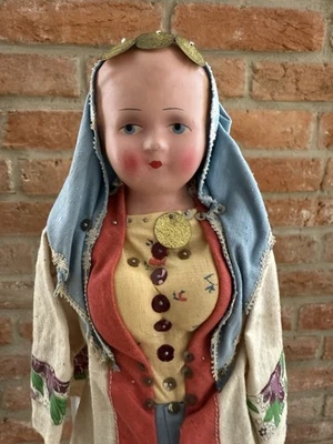 "Muñeca de colección de Europa del Este de 16"" pintada a mano tela facial cuerpo arte popular" Foto 1 de 4