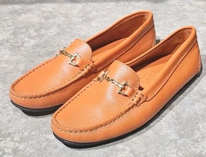 SAKS FIFTH AVE-Orange Grain Leather, Womens Horsebit Driving Moccasins-(8.B) - Picture 1 of 8