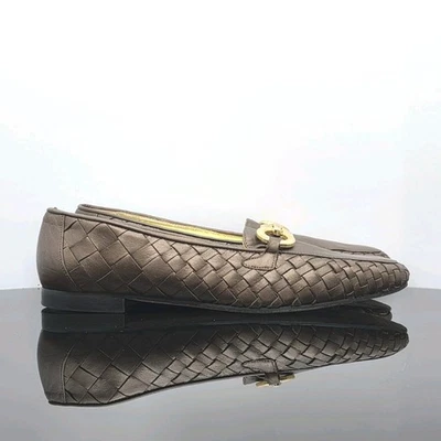 Mocasines de cuero tejido Quiet Luxury Paloma Italia para mujer 9AA marrón dorado Horsebit Foto 1 de 4