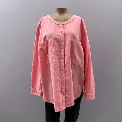 Camisa Caslon Top Mujer XXL 2X Rosa Lino Abotonada Manga 3/4 Costera Playa Foto 1 de 4