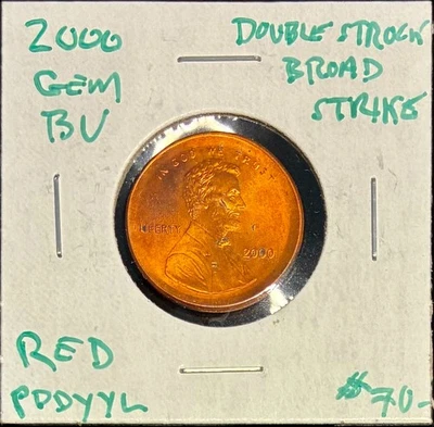Broadstruck 2000 Lincoln Memorial Cent, BU, Cherry Red Color, Mint Error! - Image 1 of 2