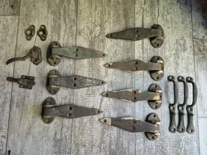 Antique Ice Box Brass Hinges Latches Pulls  Hardware 14 PC Lot READ DESCRIPTION  - Picture 1 of 10