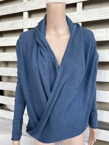 Dakini Cotton Blend Sweater Women's Small Blue Long Sleeve Cross Wrap Front - Picture 1 of 18