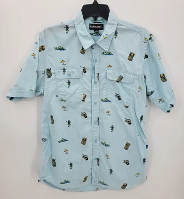 Burnside 夏威夷衬衫男式大号蓝色菠萝草裙舞女孩短袖海滩 — 第 1/4 张图片