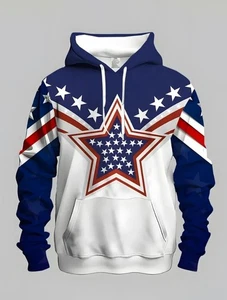Men's Casual Hoodie with Star Print - Unisex Hoodie - Picture 1 of 3