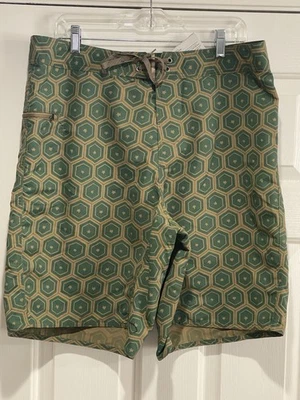 Patagonia Men’s Green Gold Geo Pattern Wavefarer Board Shorts, 36” NWT (86555) - Image 1 of 4
