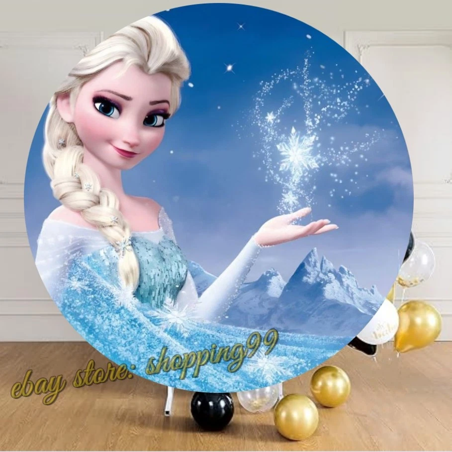 Round Frozen Theme Backdrop Cover Cartoon Elsa Birthday Party Photo Background - Image 1 of 4