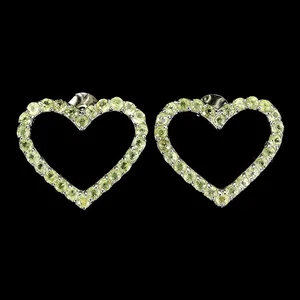 925 Sterling Silver Earrings Round Peridot Heart Natural Gemstone Jewelry - Picture 1 of 14