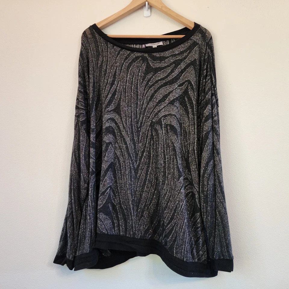 Jennifer Lopez Black Metallic Sheer Long Slv Top Glam Old Money Lux  Wimsy 3X - Image 1 of 4