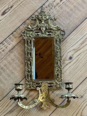 "Aplique doble de latón Glo-Mar Artworks NY vintage con espejo biselado pez koi 17""" Foto 1 de 4