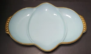 Vintage Fire King Oven Ware Blue Milk Glass Gold Trim Dish - Picture 1 of 6