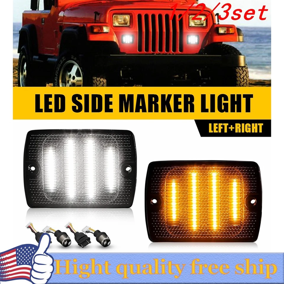 2/4x Smoked Lens DRL Turn Signal w/ Amber LED Light for Jeep Wrangler YJ 1987-95 - Image 1 of 1