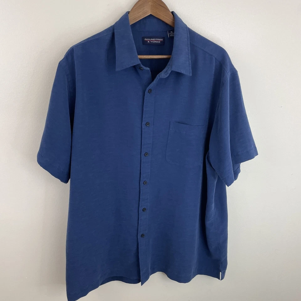 Roundtree & Yorke Modal Blend Shirt Mens XL Oversized Blue Short Sleeve Button - Image 1 of 4