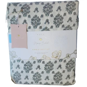 NWT Honey Orchid Full 6 Piece Sheet Set Floral Print Bedding Cream - Picture 1 of 3