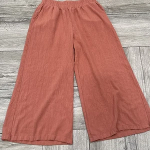 Wide Leg Palazzo Pants Subtle Textured Linen Rayon Blend Pockets Size Medium - Picture 1 of 5