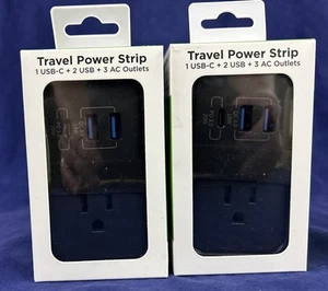 (2-Pack) Travel Power Strip with USB Ports (Black) Uncaged Ergonomics - Picture 1 of 7