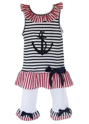 New Ann Loren Girls Boutique Patriotic Sailor Outfit Tunic Capri Leggings S 7/8 - Image 1 of 4