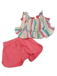 Infant Toddler Girls Pink Stripe Glitter Ruffle Tank Top and Short 2 Pc Set 12m - Picture 1 of 1