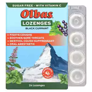 Olbas Lozenges Maximum Strength Cough Drops Sugar Free Black Currant 24 Count - Picture 1 of 2