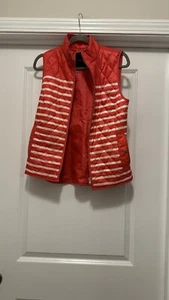 Talbots Full Zip Puffer Vest Sz XS Red White Striped Quilted - Picture 1 of 7