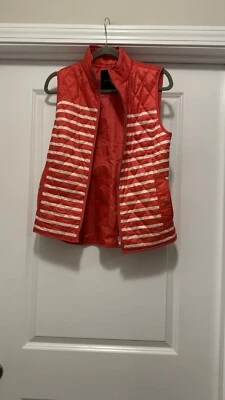 Talbots Full Zip Puffer Vest Sz XS Red White Striped Quilted - Image 1 of 4