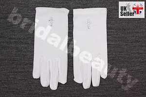 1st First Holy Communion Flower Girls Wedding Pageant Diamanté Cross Gloves Veil - Picture 1 of 3