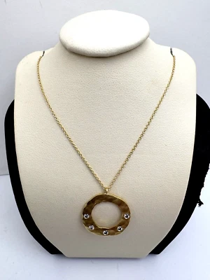 14k Yellow Gold Meira T Designs Hammered Cut Disc With Diamonds - Image 1 of 4