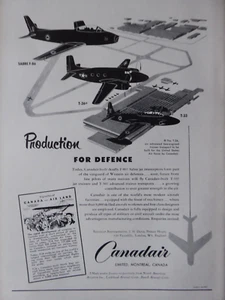 12/1951 PUB CANADAIR F-86 SABRE T-33 T-36 ORIGINAL ANZEIGE - Bild 1 von 2