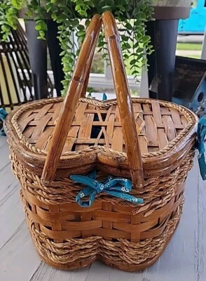 Cesta de picnic grande en forma de manzana con forro acolchado interior asas dobles  Foto 1 de 4