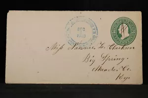 Kentucky: Grayson Springs 1880 Cover, Blue Postmaster Cancel, Dpo Grayson Co - Bild 1 von 5
