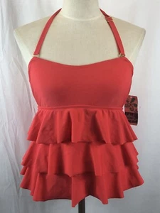 Island Escape Women's Tankini Top Sz 8 Coral Swim Ruffle - Picture 1 of 5