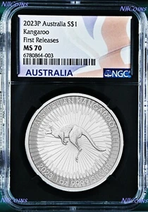 2023 Australia Silver Kangaroo NGC MS70 $1 1oz Coin Flag FR Black Core Label - Picture 1 of 2
